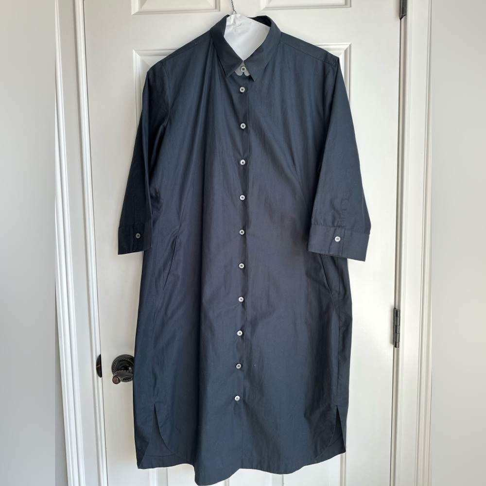 Italian made Shirtini black 100% cotton shirtdress 3/4 sleeve US 10